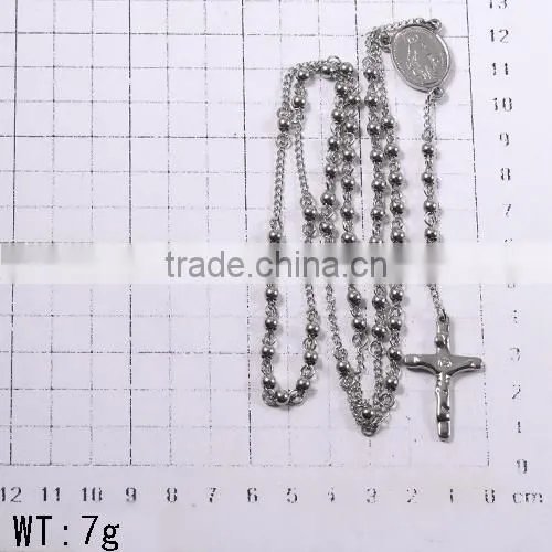 Most Popular New Fashion Jesu Cross Silver Beads Chain Necklace for Christmas Gift photo-2