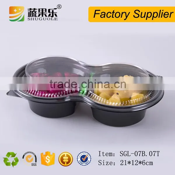 PET Plastic 2 Divided Round Fresh Cut Fruit Salad Container photo-2