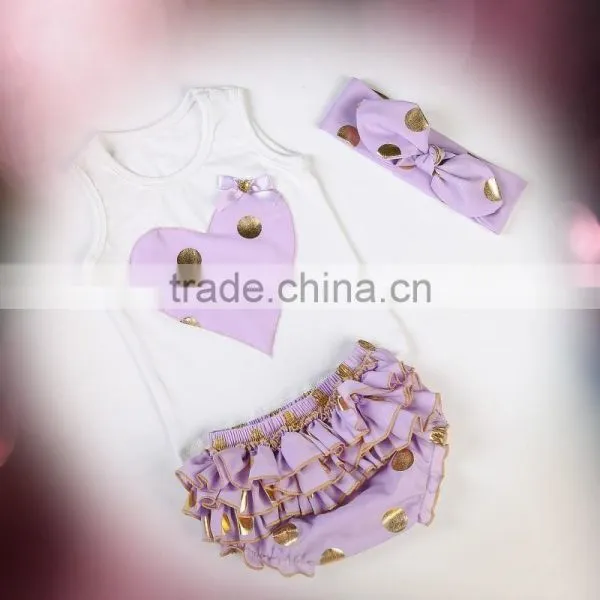 Toddler Valentines Boutique Clothing ,gold Polka Dot Baby Outfits for 0-3years photo-4