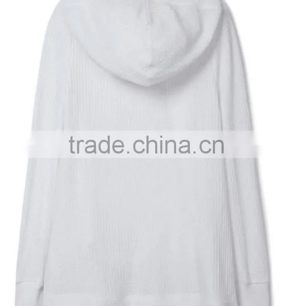 2017 New Arrivals Woman Plain White Hooded Cardigan Sweaters With Best Price photo-3