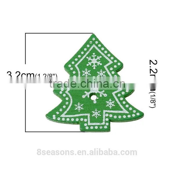 Handmade 3.2cmx3cm Snowflake Christmas Tree Two Holes Wood Button for Decorating photo-3