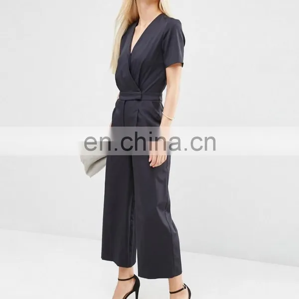 Fashion High Quality Short Sleeve V Neck Wrap Front Jumpsuit Uniform Women photo-2
