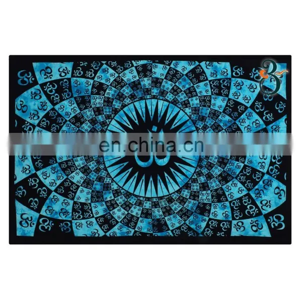 Indian Tapestry Full Om Turquoise Color Throw Single Beach Cotton Indian Tapestries