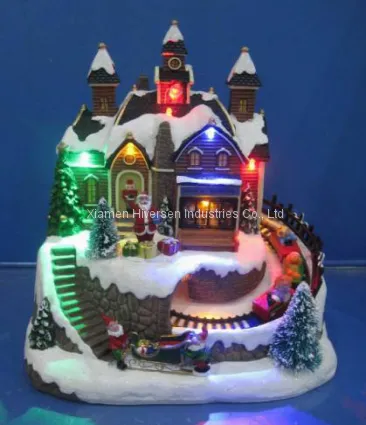 Polyresin Christmas Decoration 13” Led Gingerbread House With Rotating Figurines photo-5