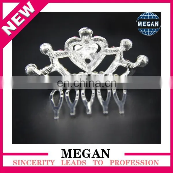 Bling Rhinestone Clip Princess Tiara Crown Hair Comb With Middle Heart and Flower For Girls photo-2