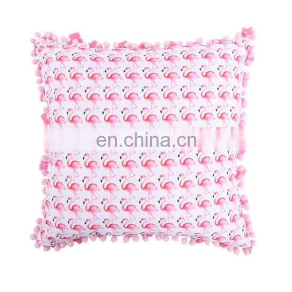 Waterproof Outdoor Use Flamingos Floral Designed Style Printed 100% Polyester Decorative Cushion With Tassels Pompoms photo-7