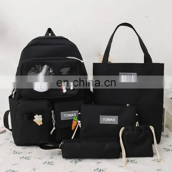 2021 New Design Nylon School Bags For Girls 5 Pcs Set Backpack Women College Backpack Waterproof Leisure Bag photo-4