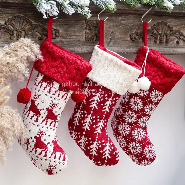 Christmas Decorationsknitted Christmas Sockswool Socksed and White Elk Snowflake Gift BagChristmas Gift Bag photo-4