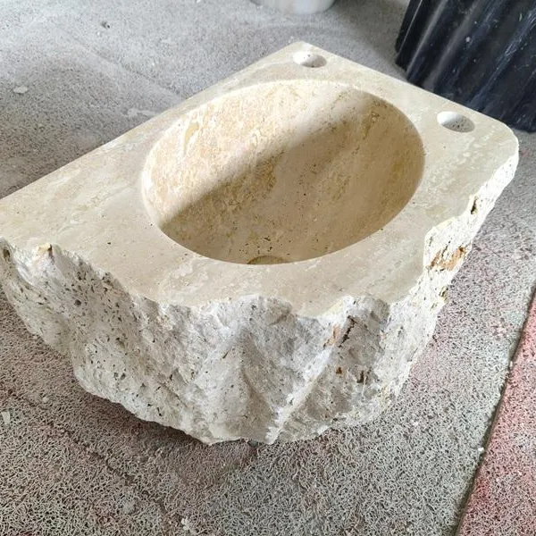 Luxury Natural Travertine and Marble Countertop Wash Basin Sink Minimalist Design Hotel Bathroom Vanity Furniture photo-2
