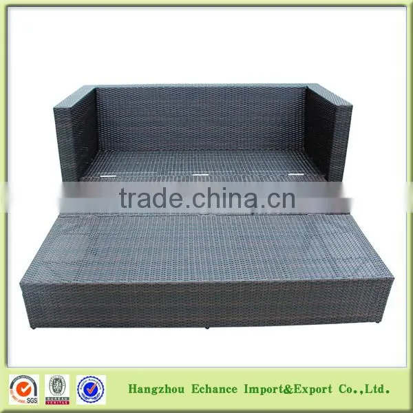 Fashion Outdoor Garden Furniture Brown and Black Rattan Folding Sofa Bed With Cushion-FN4003 photo-2
