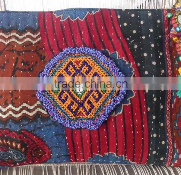 Handmade Kantha Vintage Bag With Afghani Beads Patch