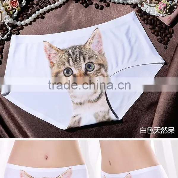 Ice Silk Girls Briefs Seamless Sexy 3D Print Cats Women Panties photo-4