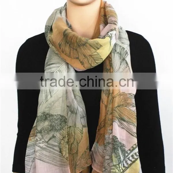 Leaves Printed Viscose Scarf