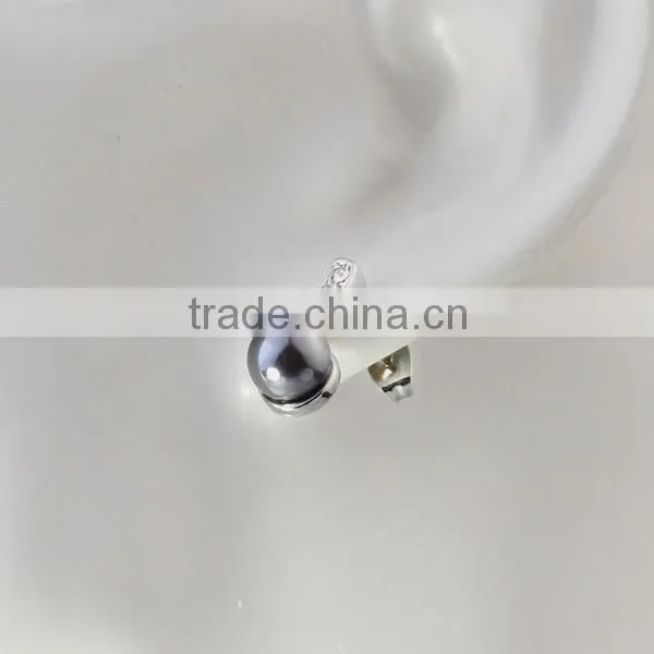 Austrian Crystal Black Pearl Stud Earrings photo-6