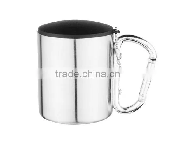 220ml Double Wall Steel Coffee Mug With Carabine Handle photo-2