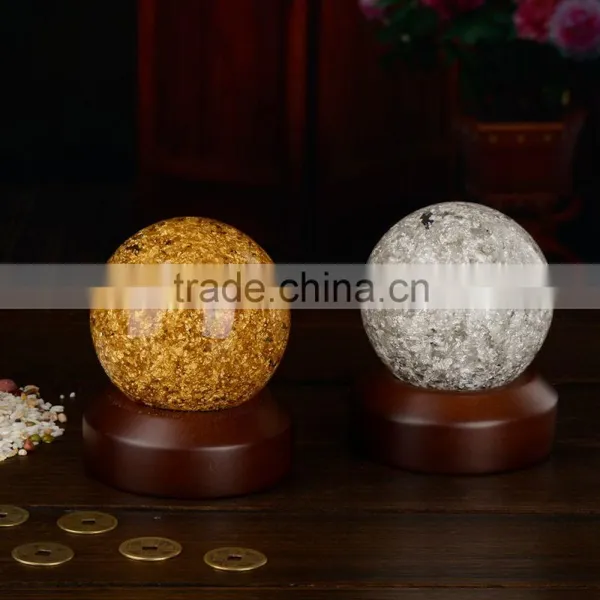 Gold Foil Crystal Ball Wooden Base Snow Globe Gift photo-2