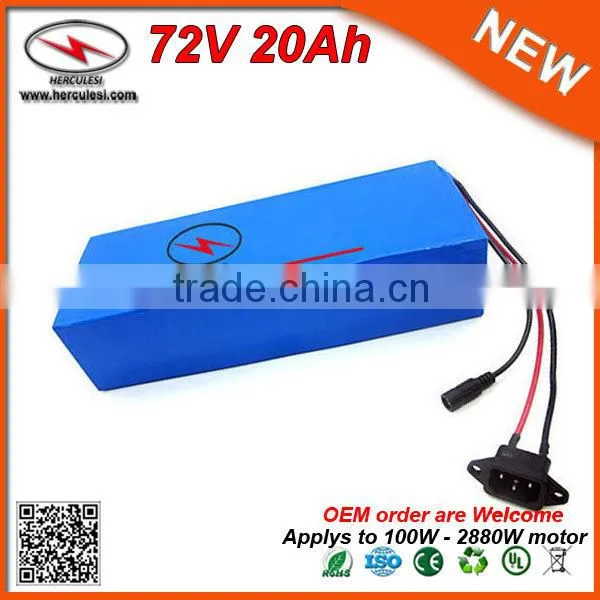 Big Power Cylindrical 26650 Cells 72V 20Ah Li Ion Battery 72V 20Ah Lithium Ion Battery Pack With 84V 2A Charger