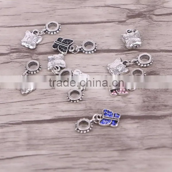 New Butterfly Dangle Charms With Crystal Fit for Bracelets European Style Jewelry photo-2