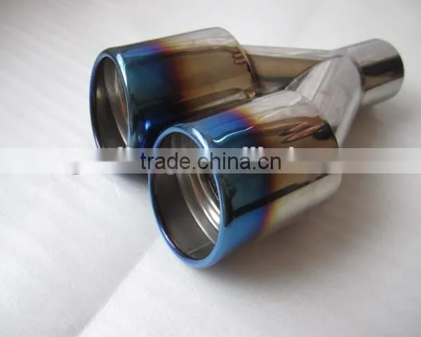 Blue Burnt Exhaust Dual Straight Tip Polished Stainless Steel