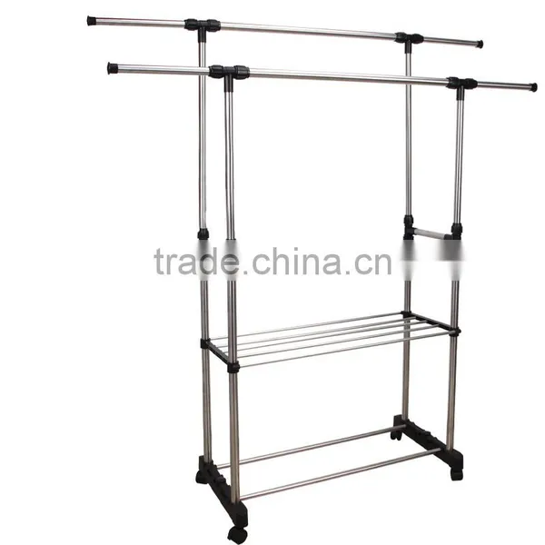 Double Rail Adjustable Portable Clothes Hanger Garment Rack Premium Heavy Duty photo-3