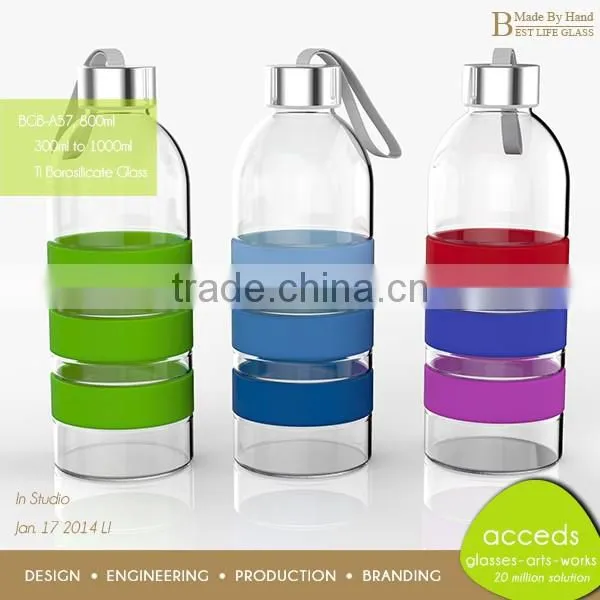 Handmade Promotion Pyrex Glass Water Bottle for Sports BPA Free photo-3
