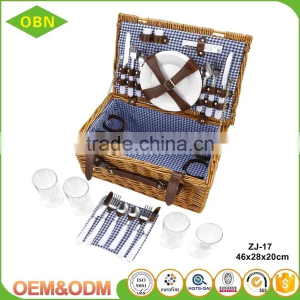 Wholesale New Style Rectangular Brown Large Willow Wicker Picnic Basket for 4 Persons photo-2