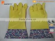 Pink Household Latex Gloves With Flower Design Pvc Cuff photo-4