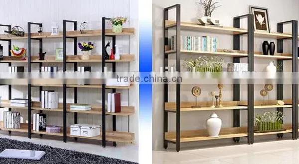 Display Wooden Side Steel Bookshelf,Household Steel - Wood Combination Bookcase photo-4