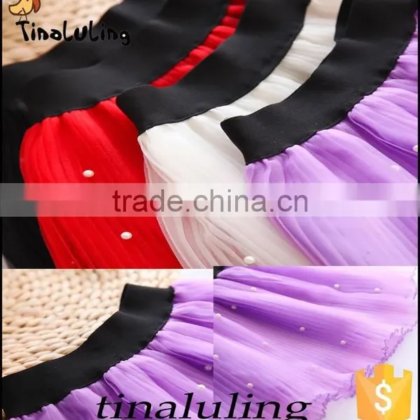 Girls Red Tutu Skirts With Pearl Children Black Elastic Band Mini Skirts photo-3