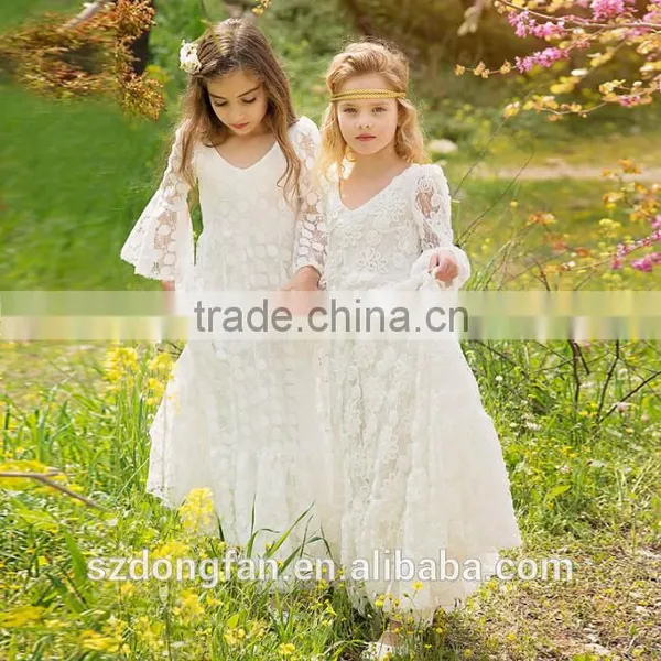 2017 Baby Girl Party Dress Children Frocks Designs Flower Girls White Long Maxi Wedding Dress photo-3