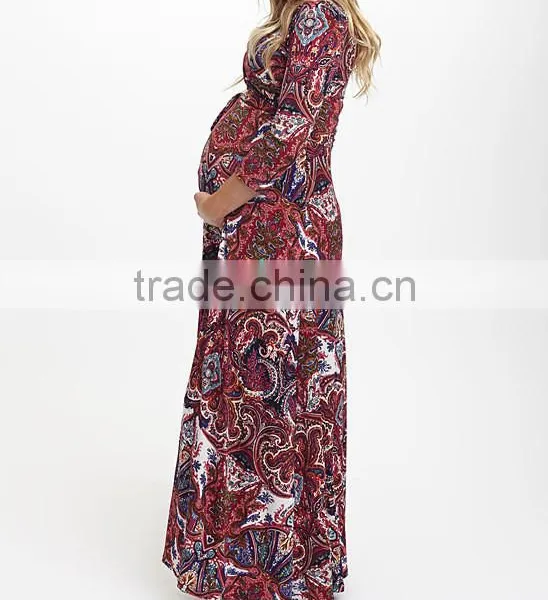 Latest Maternity Dresses With PinkBlush Fuchsia Floral Maternity Maxi Dress Fashion Women Wear WD80817-26 photo-4