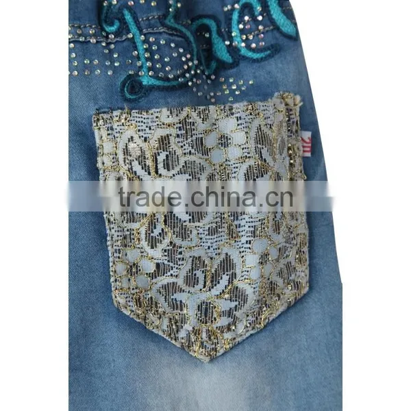 Most Fashion Super Soft Elastic Waisrband Strentch Printed Lace up Jeans for Kids photo-2