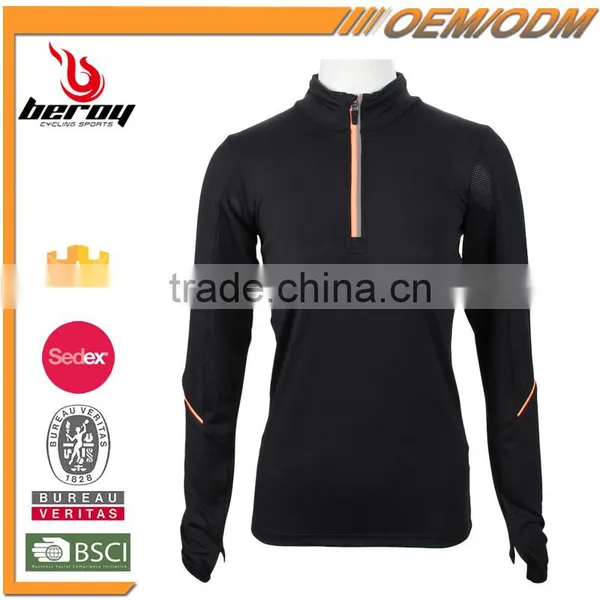 Long Sleeve Elastic Women Dry Fit Sport Shirt With Half Zipper
