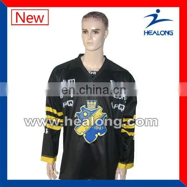 Custom Black With Embroidery Logo Print Team Ice Jerseys For Ice Hockey