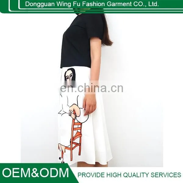 2015 New Fashion Portraits Printed High Waist Slim Skirt Ladies Pleated Skirt Black and White Printing Skirt photo-3