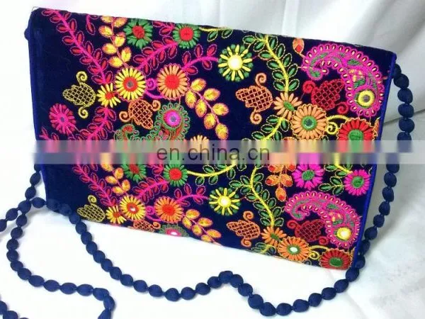 Hot Fancy Floral Embroidered Color Full Traditional Indian Velvet Party Clutch Tribal Ethnic Gypsy Clutch Evening Handbag Pouch photo-3