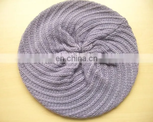 knitted beret hat with gold thread