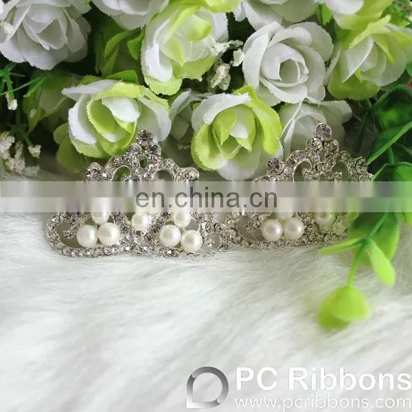 Silver pearl crown rhinestone buckle for wedding invitation card ribbon buckle