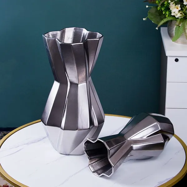 Silver Gilt Twist Creative Ceramic Vase Table Art Decoration For Home Office Shopping Mall photo-2