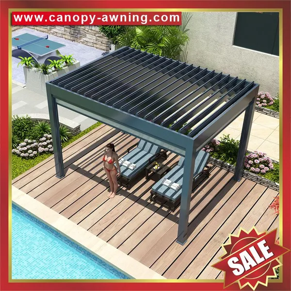Outdoor Backyard Aluminum Louver Motorized Louvered Shutter Opening Roof Pergola Shelter for Sale photo-5