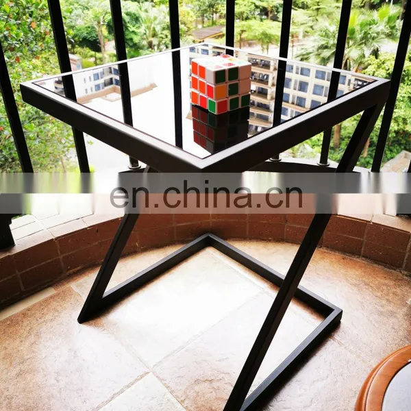 HOT Sell Living Room Table America Style Sofa Side Table Metal Table With Glass Top photo-5
