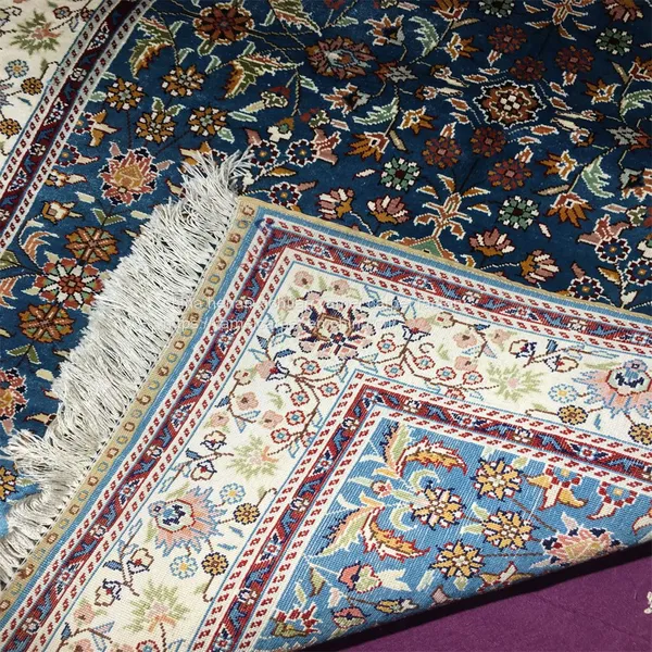 Yamei Lagend Blue Color Tabriz Design Persian Silk Carpet and Rug 3x5ft photo-4