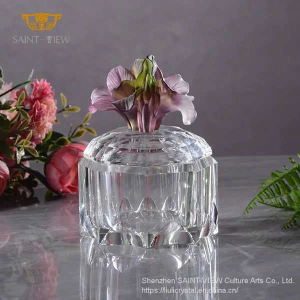 2022 New Creation Instagram Novelty Clear Crystal Glass Sandalwood Container Flower Lid Jewelry Sundries Box photo-2