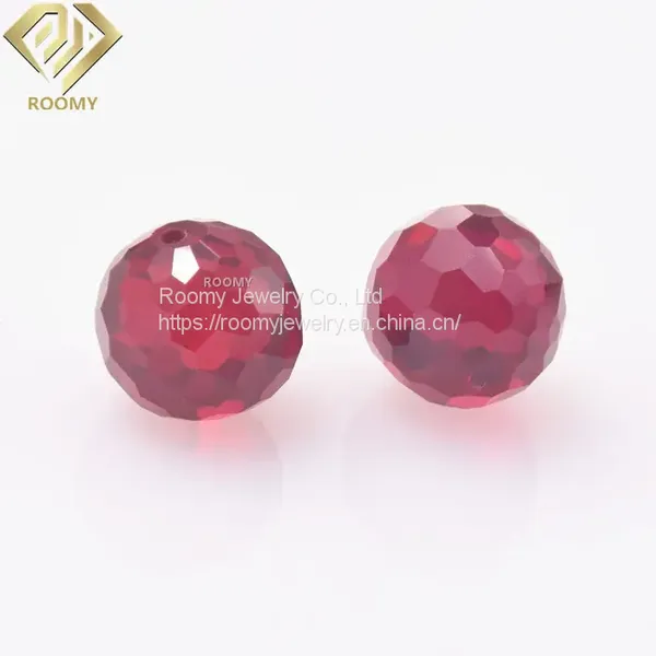 Hot Sale Synthetic Corundum Round Lab Created Faceted Ruby Ball Drilled Loose Gemstone
