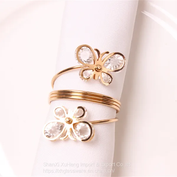 New Style Gold Colored Napkin Ring Butterfly With Diamond photo-2