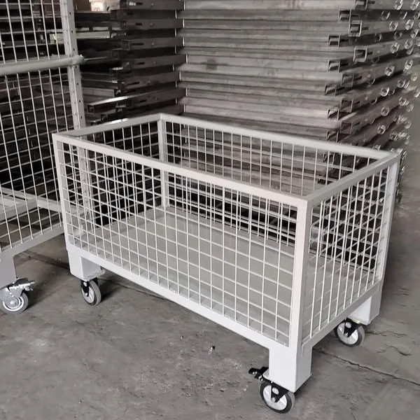 4-Sided Foldable Wire Mesh Roll Container for Logistic Transportation Storage photo-3