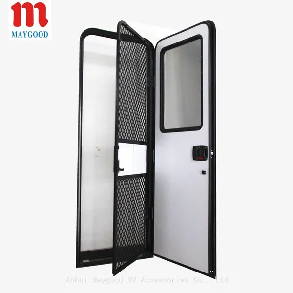 MAYGOOD MG09RD RV Carafvan Trailer Camper Entry Door With a Double Glazing Acrylic Fixed Window With Inner Screen Door