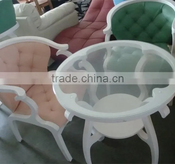 RCH-0719 White Wooden Coffee Table Legs Round Glass Tea Table photo-2