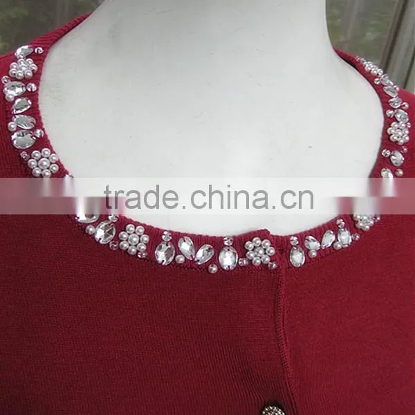 Beaded Long Sleeve Knitted Lady Sweater Cardigan photo-2