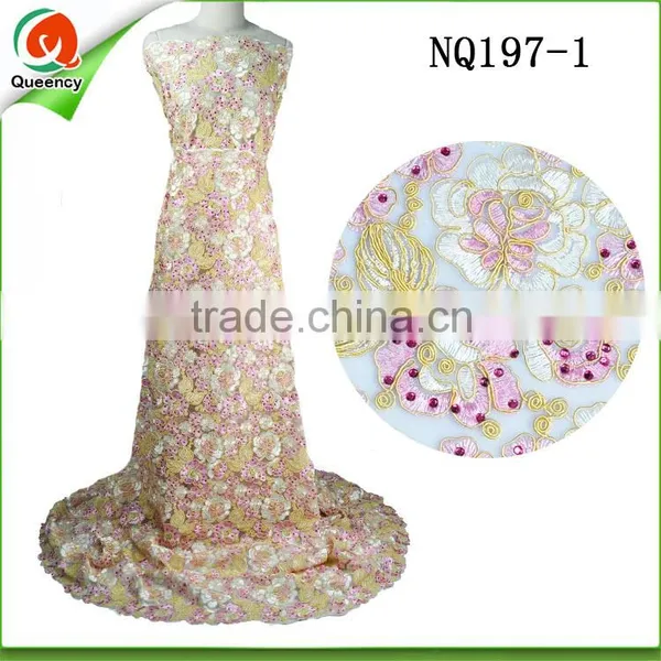 Lace Fabric Embroidery African French Lace Fabrics With Purple Rhinestone NQ197-2 photo-2